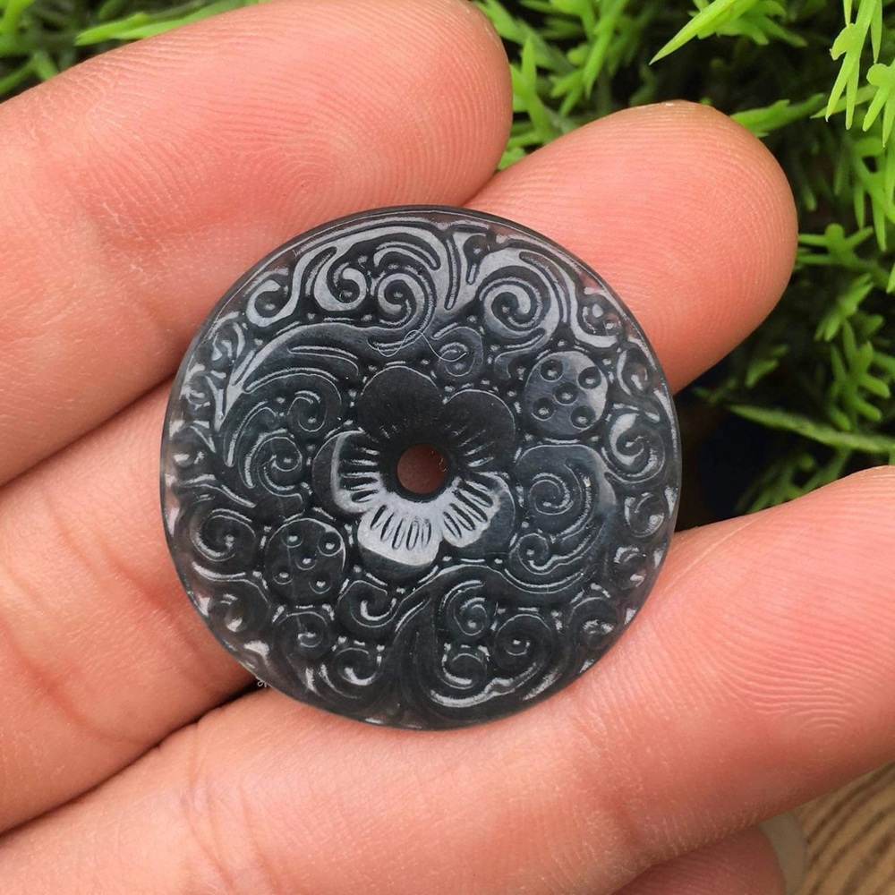 Certified natural grade A Myanmar black jadeite bag charm necklace